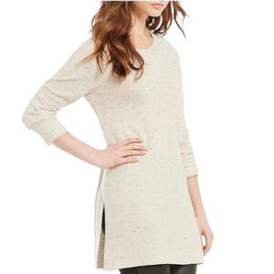 Eileen Fisher Maple Oat Peppered Cotton Wool Jewel Neck Tunic Large T8